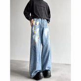 Threebooy Y2K Fashion Painting Graffiti Vintage Blue Baggy New Jeans Pants For Men Clothes Streetwear Hip Hop Denim Trousers